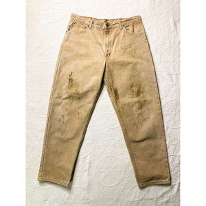 Vintage 90s Carhartt Men's Tan Beige Distressed Work Carpenter Pants Made In USA